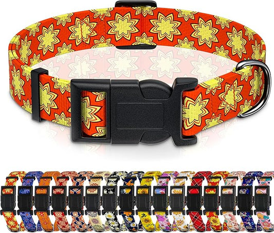Dog Collar, Classical Indian Spirit Boys Girls Puppy Collar for Small Medium Large Dogs, Adjustable Soft Indian Pet Collar with Safety Buckle for Male Females(Yellow,L)