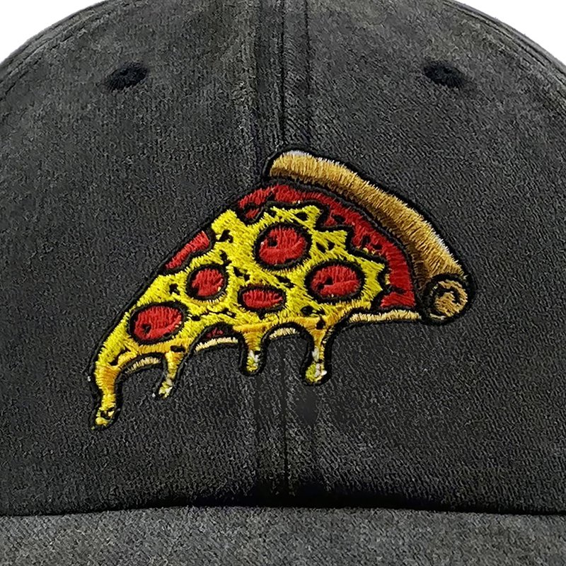 Pizza Embroidered Baseball Cap Vintage Washed Cotton Hat for Men Women