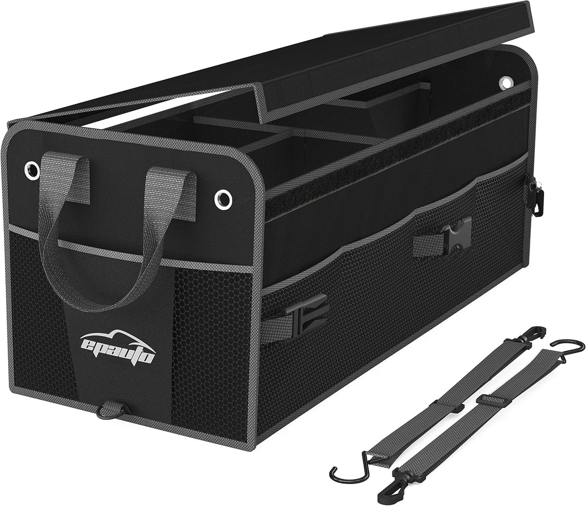 EPAuto Foldable Car Trunk Organizer for SUV, 3-Compartment, Blue | with Removable Divider, Side Pockets and Securing Straps