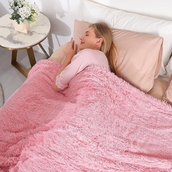 Tuddrom Decorative Extra Soft Faux Fur Blanket Twin Size 70" x 78", Solid