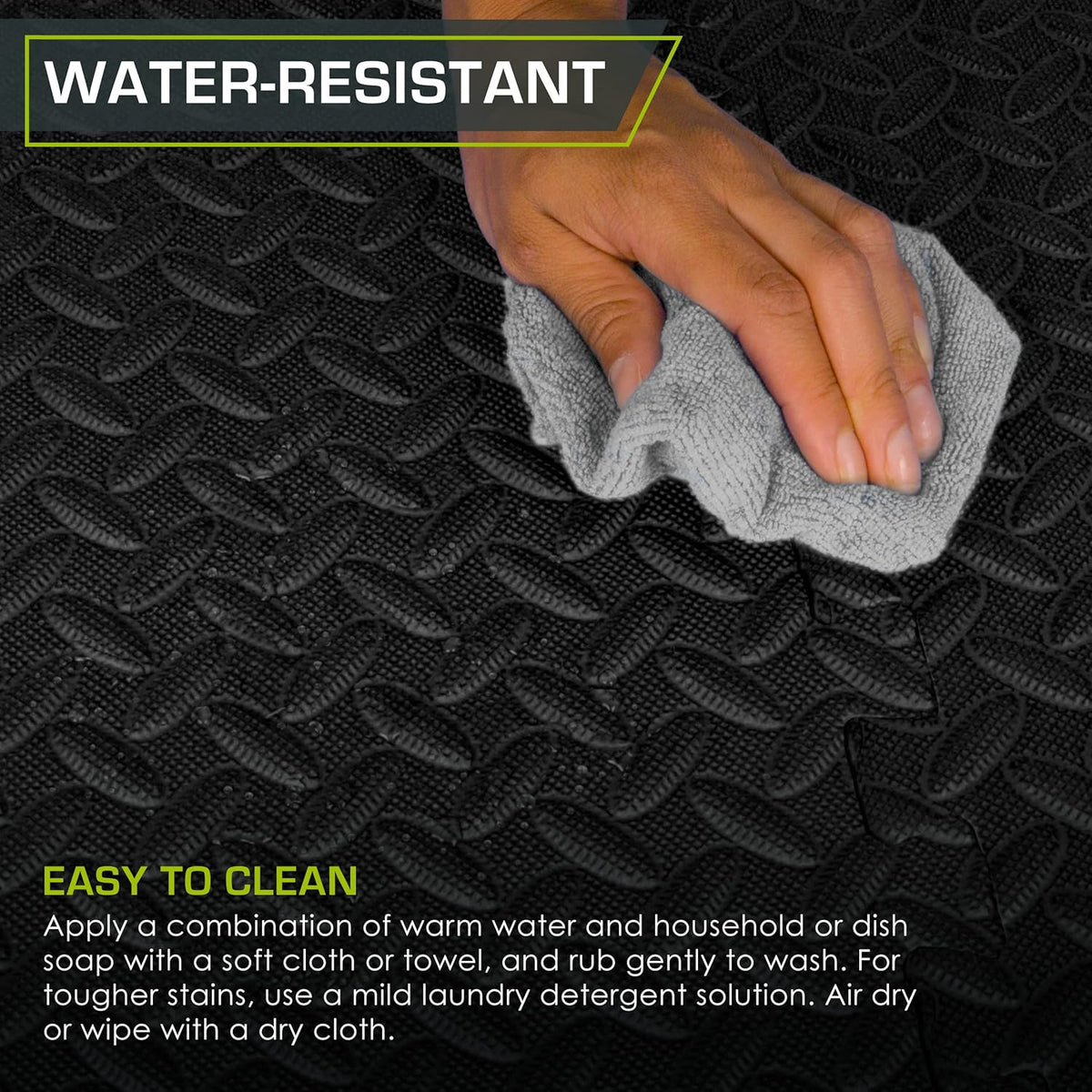 ProsourceFit Puzzle Exercise Mat - Water-Resistant EVA Interlocking Foam Tiles | 24" x 24" | Black, 144 Sq Ft (36 Tiles)