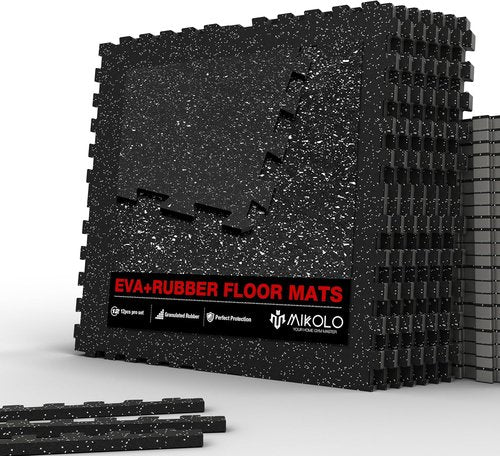 Mikolo Gym Flooring Mats - 12 Pcs Interlocking High-Density EVA Foam | 48 Sq Ft Protective Workout Surface