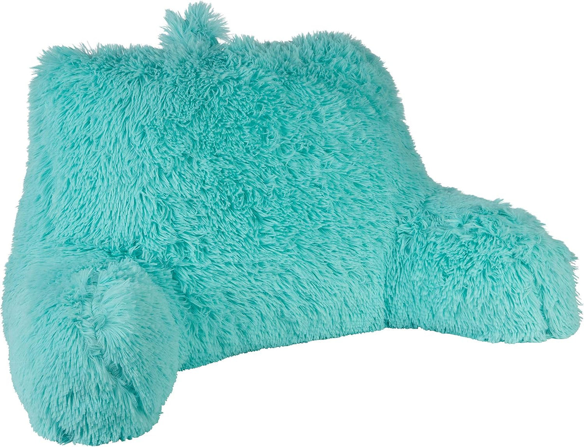 Klear Vu Shaggy Reading Pillow Back Rest Body Pillow for Adults and Kids, Lumbar and Arm Support on Bed, Chair, Couch, Sofa and Floor, 30" x 21", One Size, Aqua