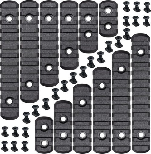 CRUSHUNT 12-Pack Picatinny Rail Sections - Durable Polymer | Black, Versatile Slot Sizes 3-13