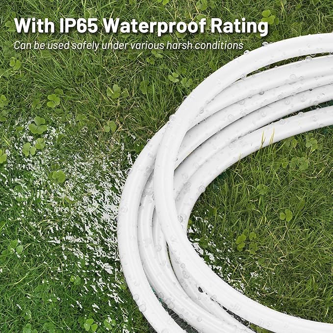 10 Ft 13A 1625W 16AWG White Indoor Outdoor Extension Cord Waterproof, Extension Cord with 3 Prong Grounded Plug, Flexible Weatherproof Power Cable, SJTW