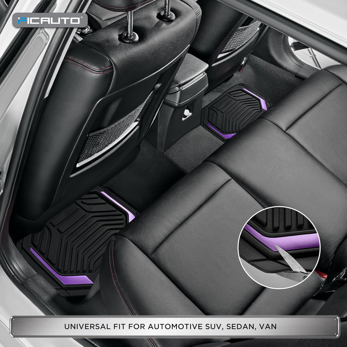 PIC AUTO Heavy Duty Rubber Floor Mats, Purple Aluminum Film Car Mats Set, Front and Rear Car Mats with Anti-Slip Backing, All Weather Protection, Trim-to-Fit for Automotive SUV, Sedan, Van