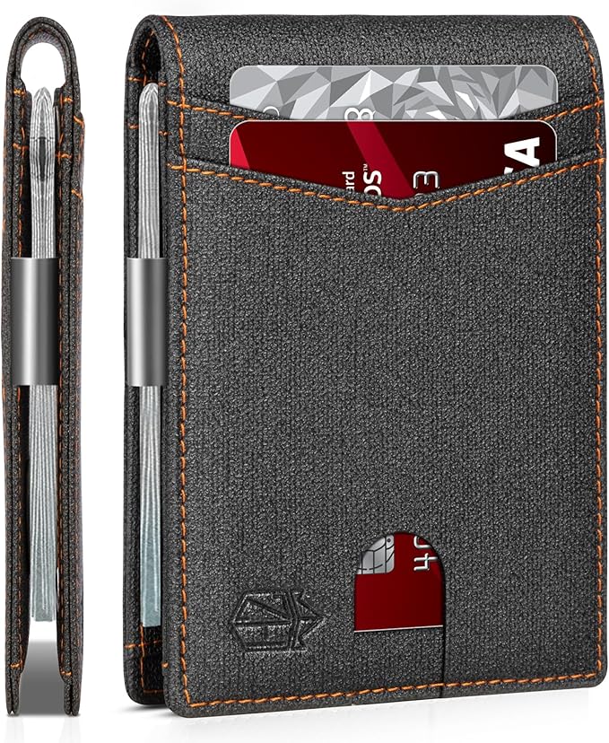 Zitahli Money Clip Wallets for Men,Slim Bifold Wallet 10-12 Cards, Mens Leather Wallet with ID Window,RFID Blocking Thin Minimalist Credit Card Holder,Gifts for Him