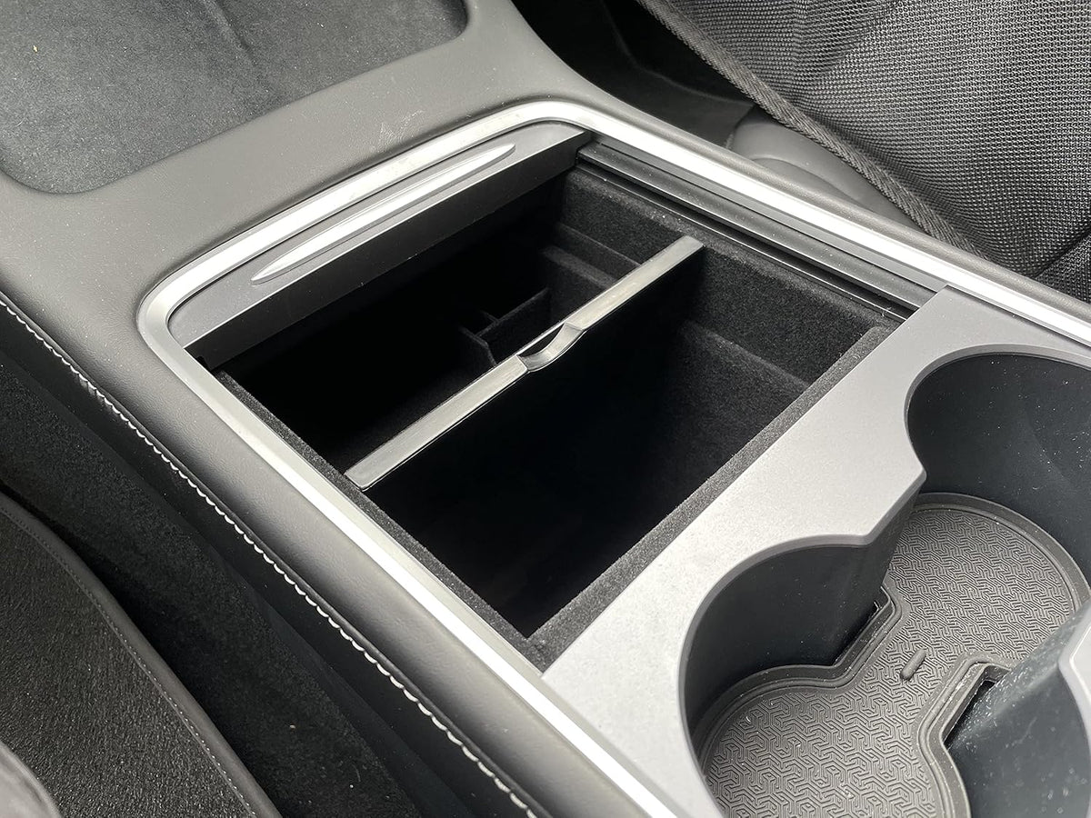 OzniumX Center Console Organizer Storage Box for 2021 Tesla Model 3, Black, Custom Upgrade Interior Accessory with Coin and Sunglass Holder, Armrest Box Secondary Storage