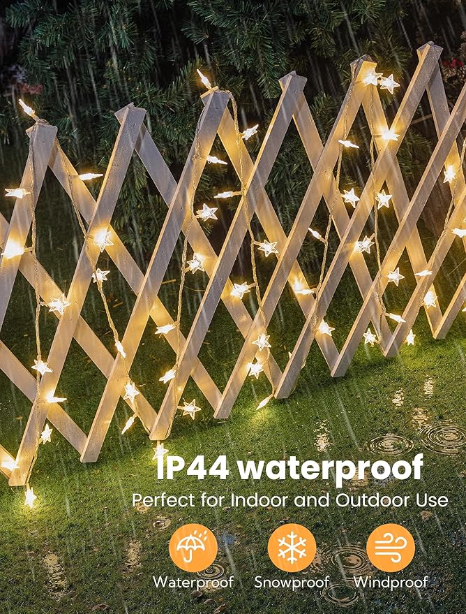 Star String Lights Plug in,33ft 100LED Fairy Lights with Remote, Hanging Star Decorations Lights Waterproof for Indoor Outdoor Bedroom Classroom Dorm Kids Tent Party Decor,Warm White