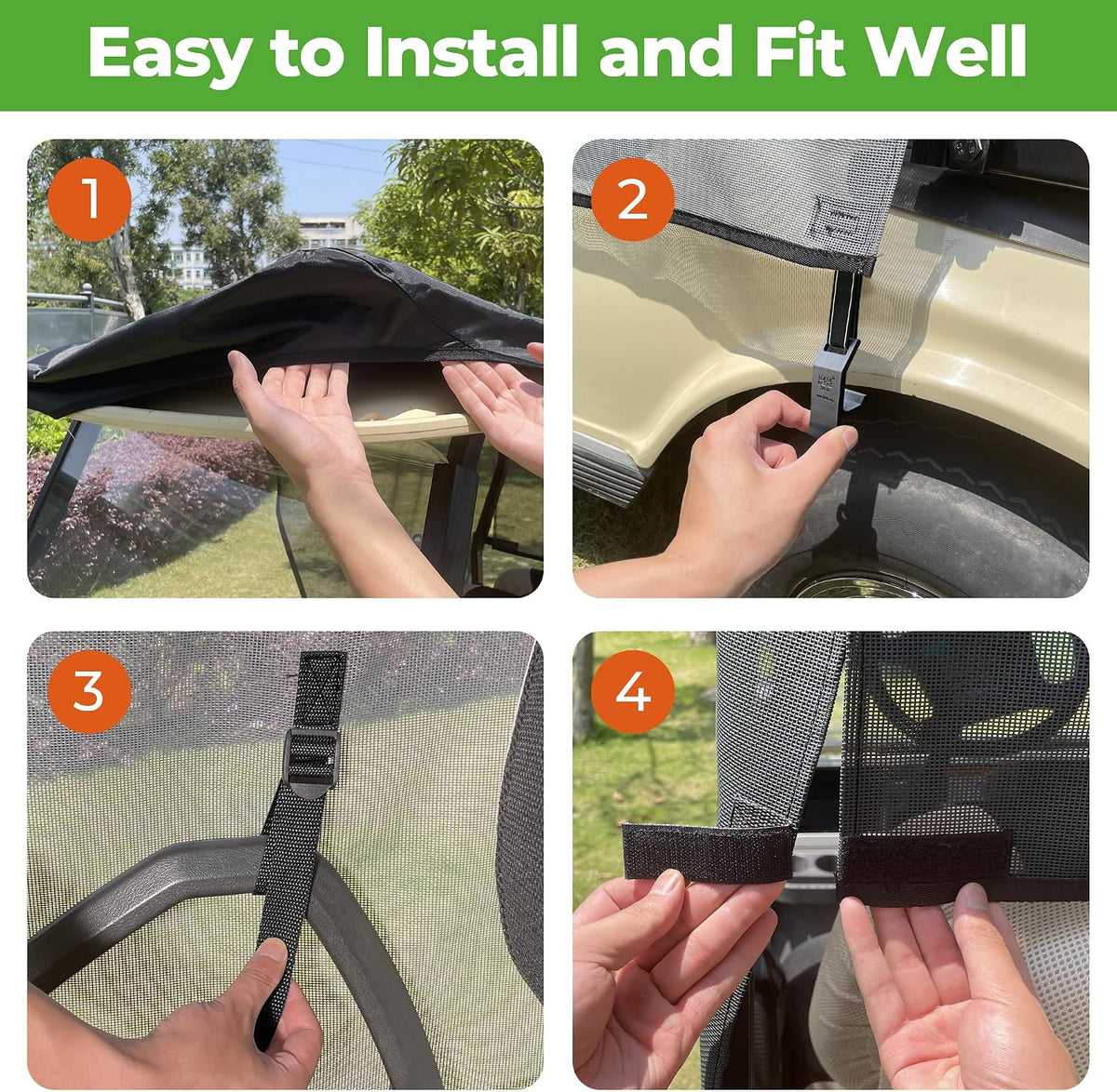10L0L 2 Passenger Golf Cart Sun Shade Cover for EZGO TXT RXV & Club Car DS Precedent Tempo, UV Heat Blocking Polyester Mesh Canopy Cover, Durable & Easy Install (Roof Size:59" L X 41" W)