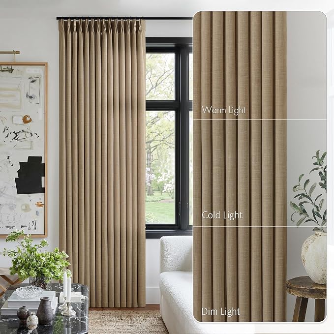 Light Brown Pinch Pleated Bedroom Curtains 96 Inches Long 4 Panels Set