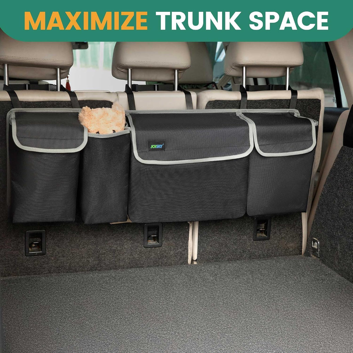 JOYSKY Trunk Organizer and Car Seat Protectors 2 Pack, Space-saving Hanging Car Organizer, Large Seat Cover Protectors, Road TripAccessories