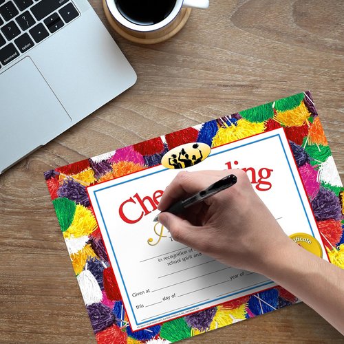 Hayes Cheerleading Award Certificate - Customizable Recognition for Kids | Full-Color Pom-Pom Design, 8.5" x 11" - 30 Pack