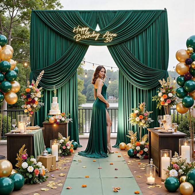 20ft x 12ft Wrinkle Free Hunter Green Backdrop Curtains