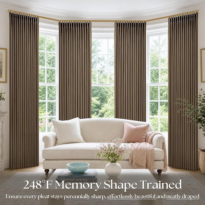 Pinch Pleated Dark Brown Curtains 90 Inches Long