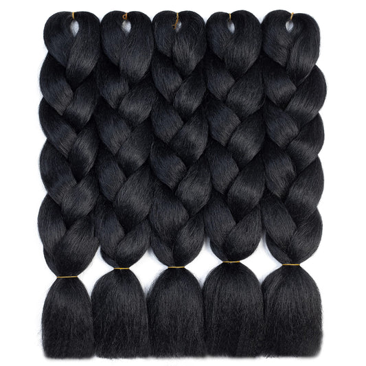 Rn Beauty #1B Crochet Braiding Hair 5Pcs/Lot Jumbo Braiding Hair Extensions 24 Inch Synthetic Hair For Braiding (Black Color)