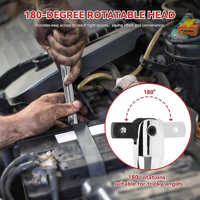 10 Piece Breaker Bar Set, 3/8" , 1/2" and 1/4" Drive, 180° Rotatable Head, 6'', 10'', 15'' Length, 3 Extension Bars, Organizer Case