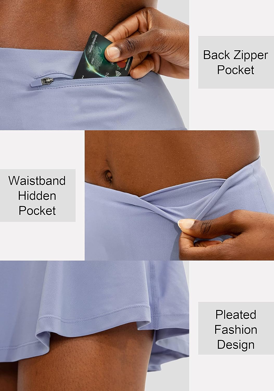 SANTINY Women's High Waisted Pleated Tennis Skirt - 4 Pockets for Golf & Running | Athletic Casual Wear
