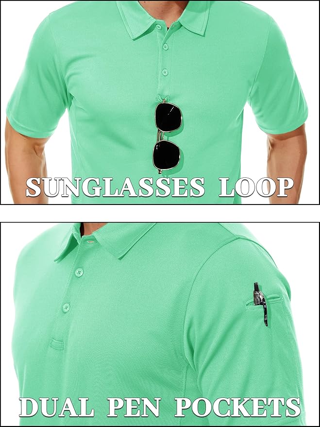 TACVASEN Mens Polo Shirt Short Sleeve Tactical Performance Collared Work Golf Shirts Dry Fit Pique Polos for Summer