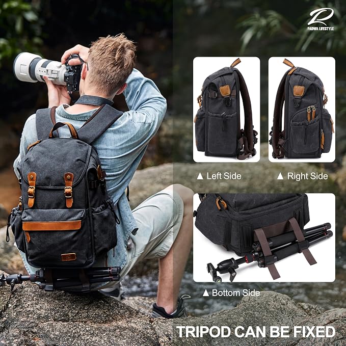 Padwa Lifestyle Black Canvas Camera Backpack