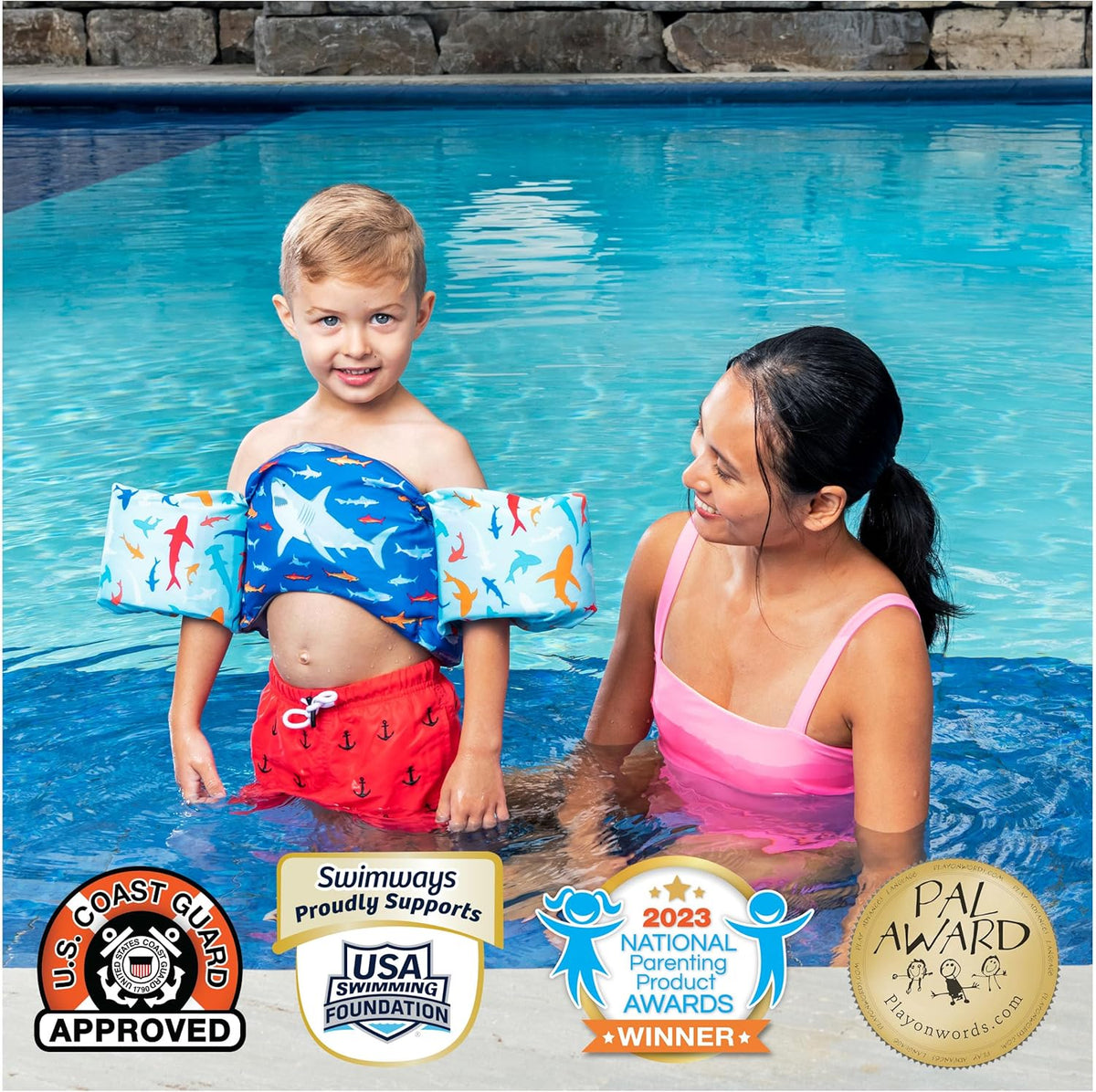 SwimWays Swim Trainer Life Vest - US Coast Guard Approved Kids Swim Vest for Safety & Comfort