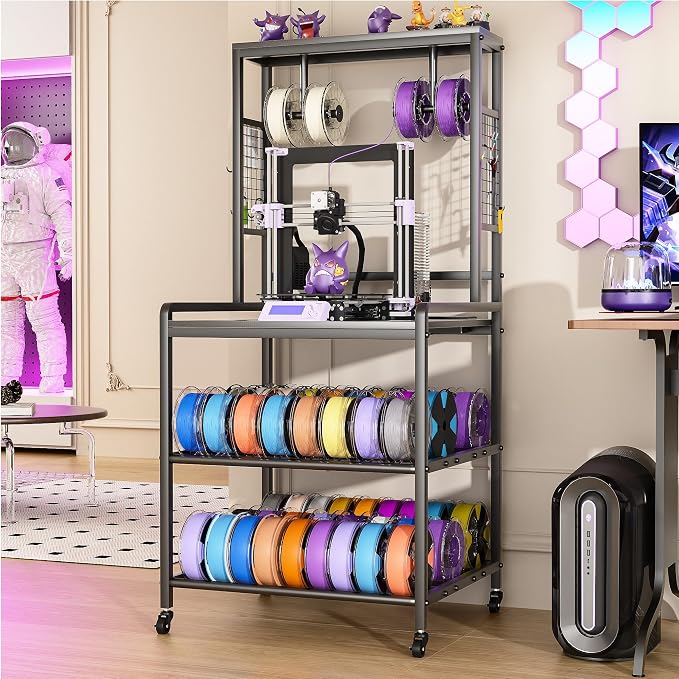 Kepproty 3D Printer Stand with Power Outlet, Rolling Storage Cart w/Filament
