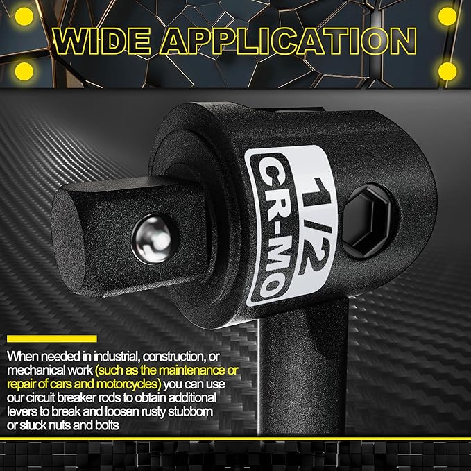 1/2" Drive 25-Inch Breaker Bar, Heavy Duty Extension Breaker Bar with 250° Swivel Head, CR-MO Steel, Defeats Rusted and Frozen Fasteners