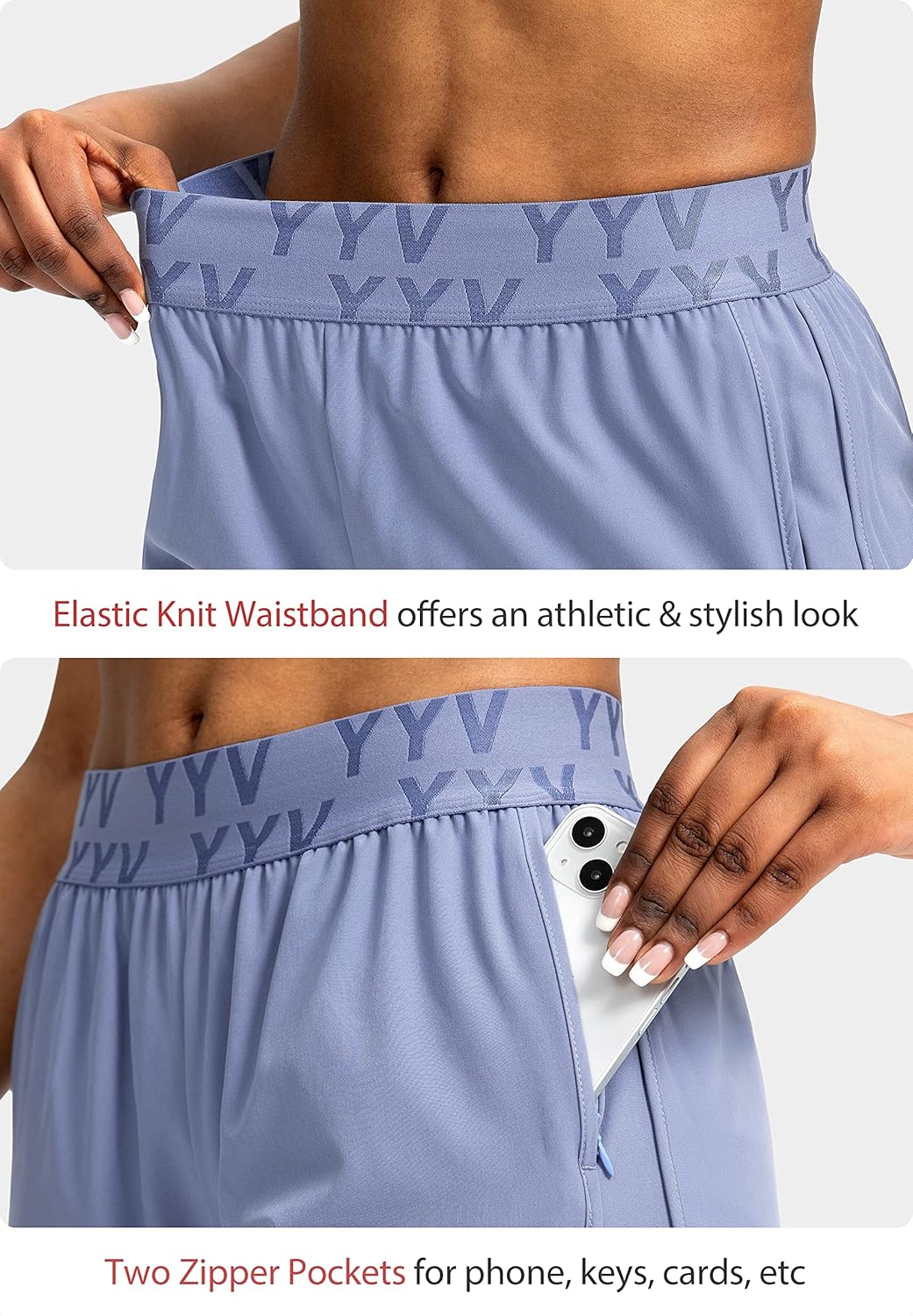 YYV Women's Running Shorts - Quick-Dry Athletic Gym Shorts with Zipper Pockets & Elastic Waistband