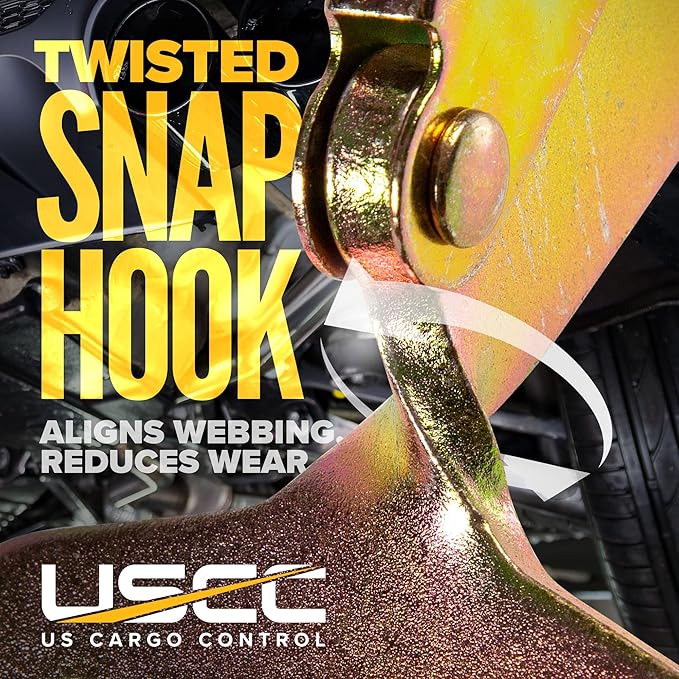 US Cargo Control Twisted Snap Hook Ratchet Strap 2 Inch x 8 Foot, 10,000 LBS Break Strength, Car Tie Down Straps for Trailers, Tie Down Cars, Motorcycles, Race Cars - Low-Profile Ratchet