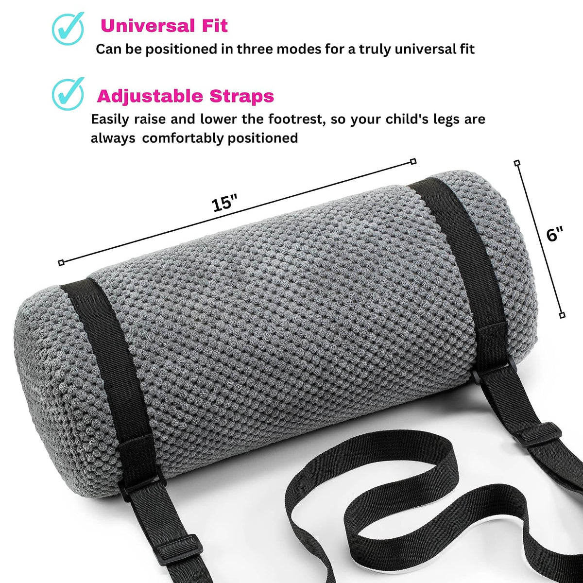 Car Seat Foot Rest, Grey, Extra Long Straps, Adjustable