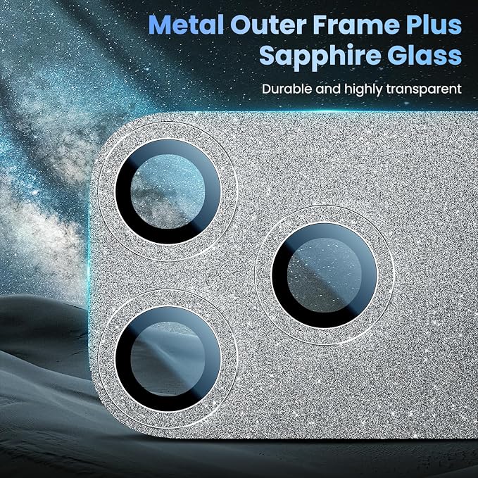 Uyiton for iPhone 17-Pro Camera-Lens Protector: Bling Metal Tempered Glass Rear