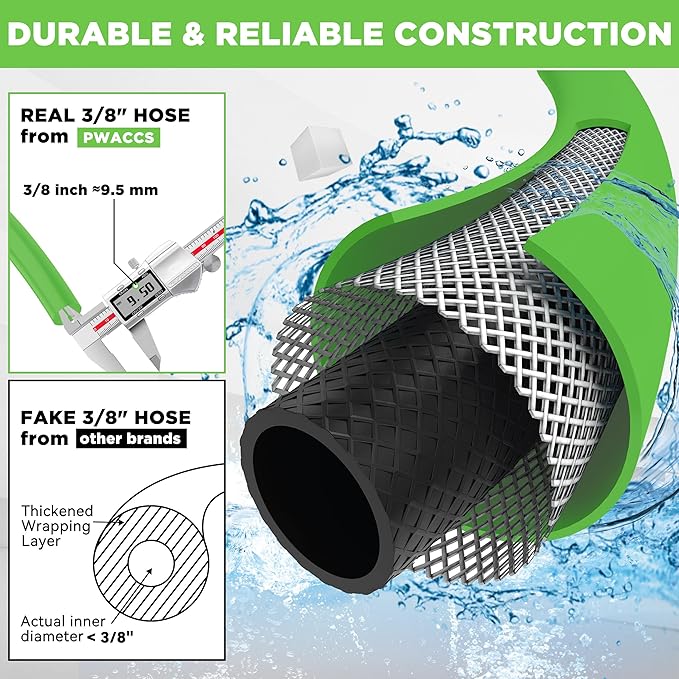 PWACCS Pressure Washer Hose 50 FT, 3/8" Kink Resistant Power Washer Hose Steel Braided Quick Connect with M22 14 Fittings for Cold/Hot Water, 4000 PSI