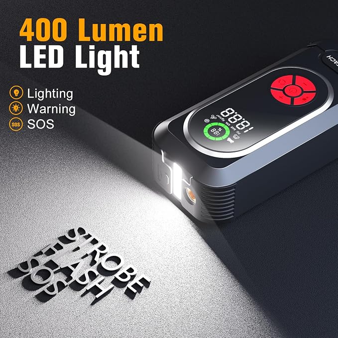 8000A Jump Starter with Air Compressor, 10-in-1 Car Battery Jump Starter Portable (10.0 Gas/10.0L Diesel), 150 PSI 12V Jump Box with Jumper Cables, LED Light, LED Display