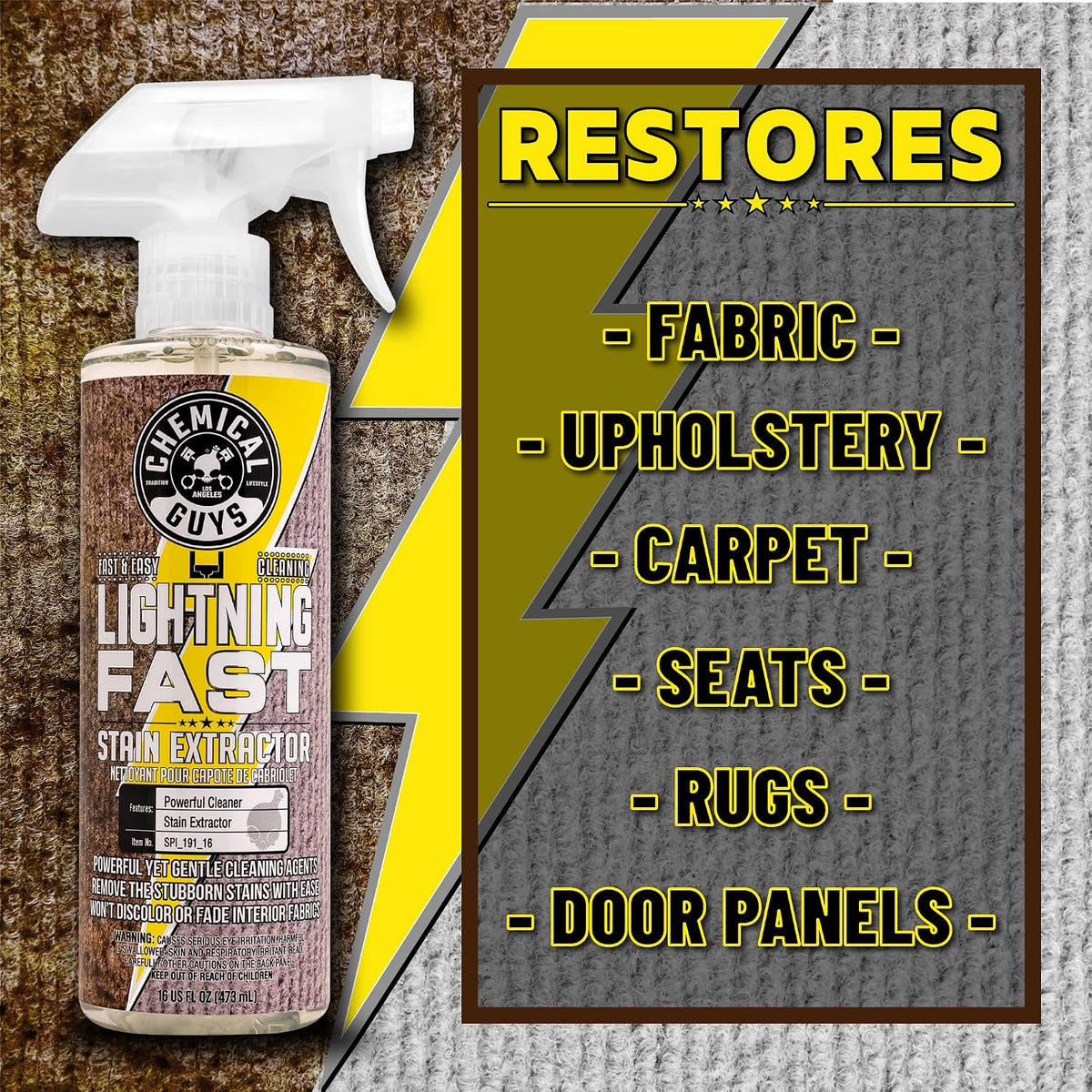 Chemical Guys Lightning Fast Carpet & Upholstery Cleaner Bundle with Induro 7 Heavy Duty Carpet Brush