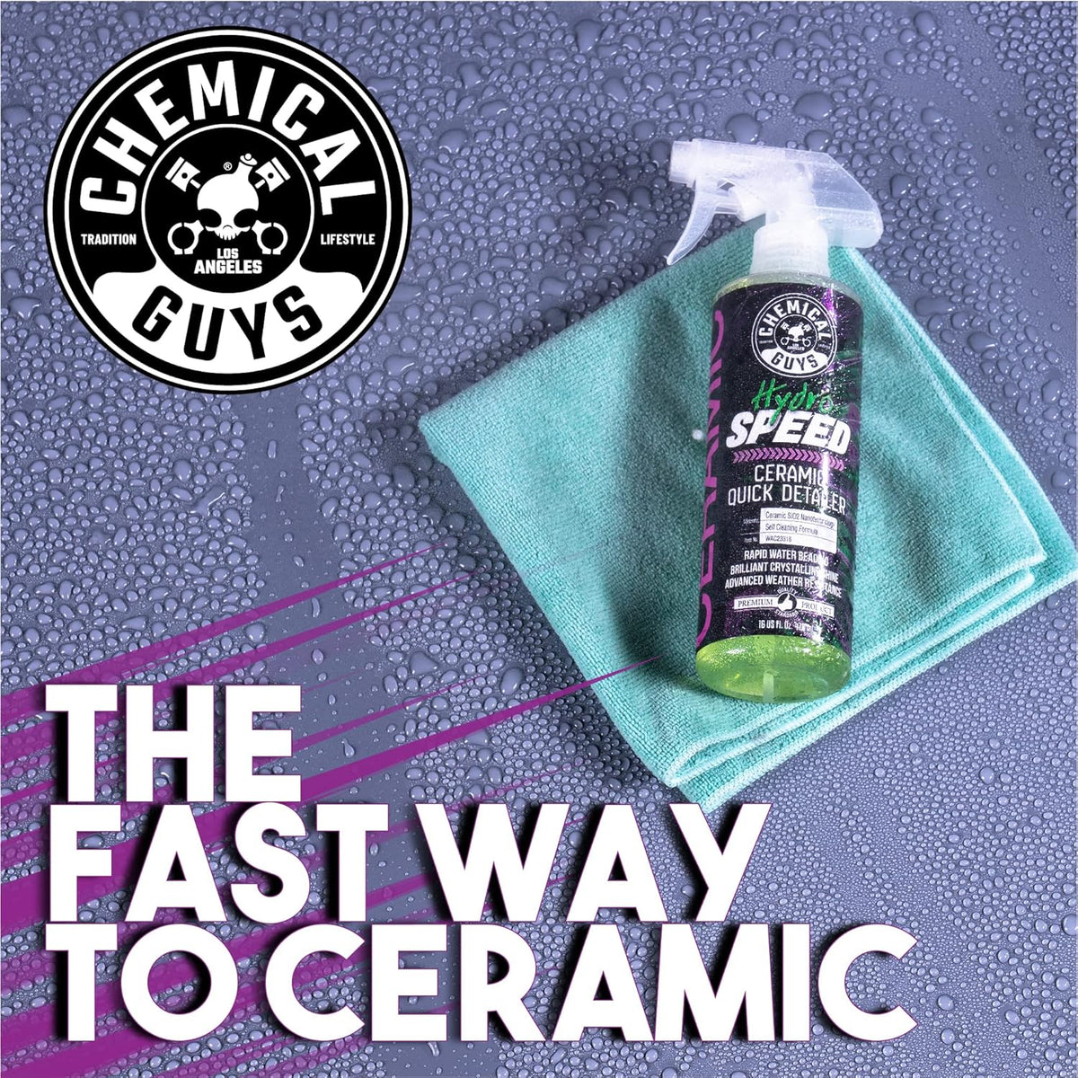 Chemical Guys, HydroSpeed Ceramic Quick Detailer Spray, Slick Gloss, 16 oz | Ceramic polymers boost gloss, slickness and water beading, tops up coatings and wax on paint, glass and wheels