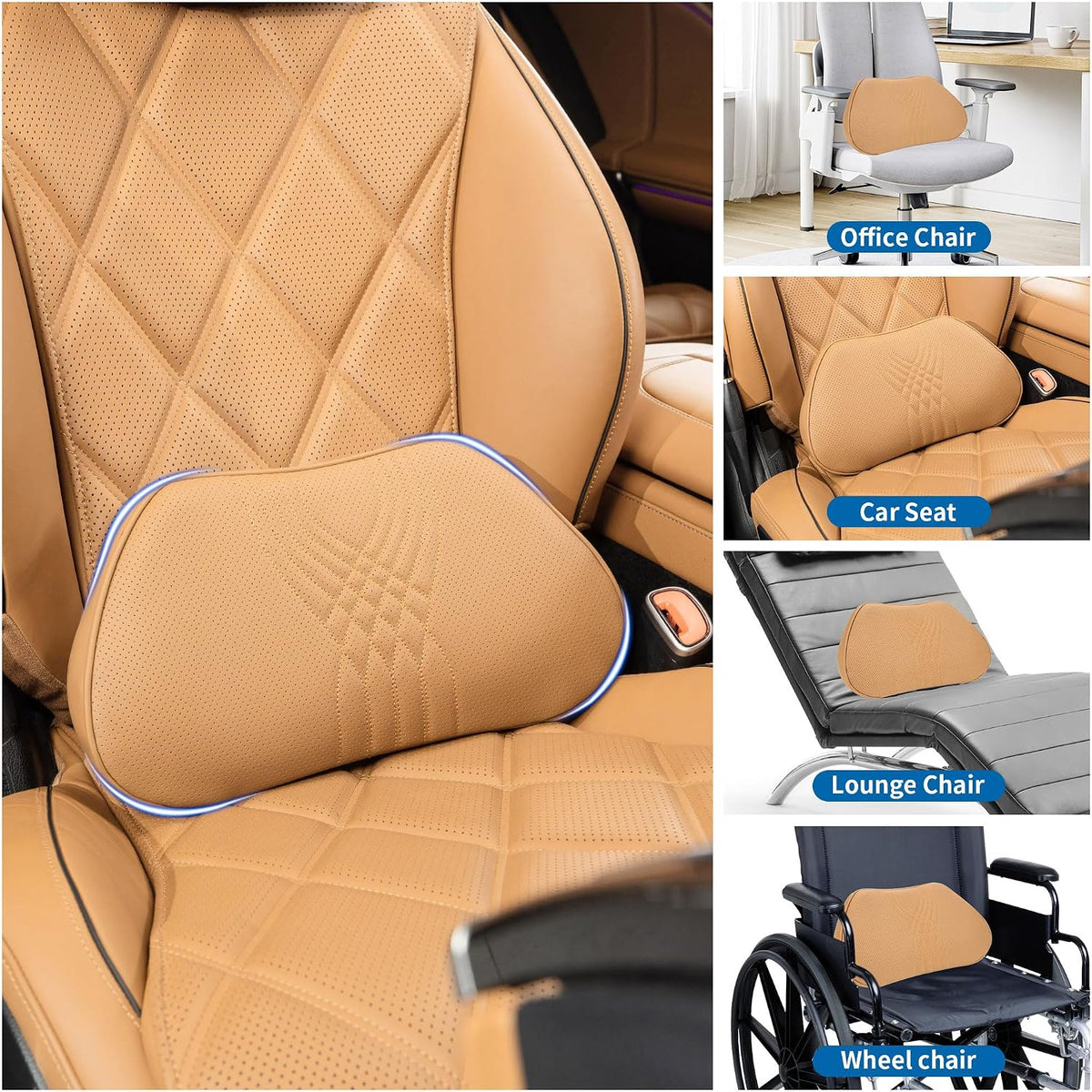 Lumbar Support Pillow for Car Seat, Office, Palomino Brown, 1PC
