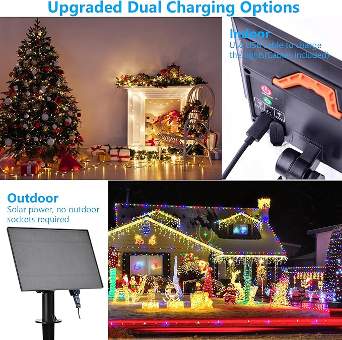 80Ft Solar String Lights for Outside, 18 Colors Changing 200 LED Solar Powered & USB Christmas Lights with Remote, RGB Waterproof Outdoor Fairy Light for Patio Yard Tree Garden Party Decor