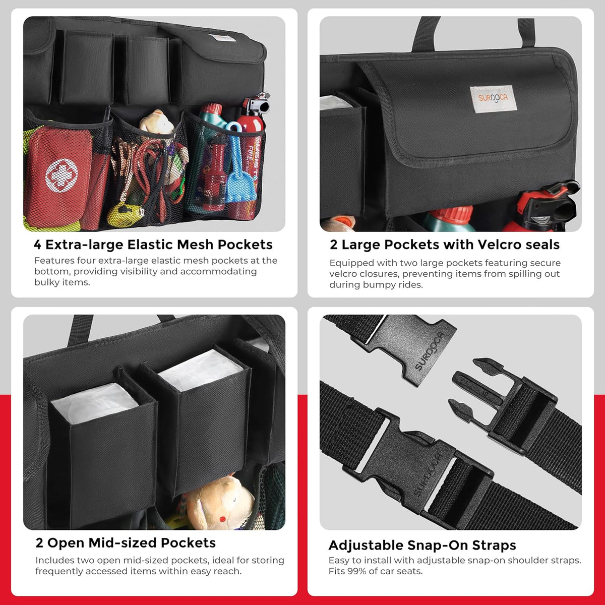 SURDOCA Car Trunk Organizer, LARGE CAPACITY(43 x 19 in) Car Storage Bag with 8 Pockets, 7X Upgraded Trunk Storage Organizer for Car, SUV, Truck, MPV