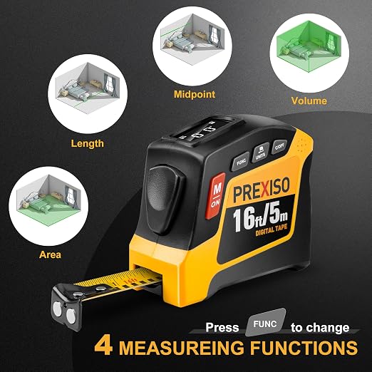 PREXISO 2-in-1 Digital Tape Measure - 16Ft Rechargeable Measuring Tape