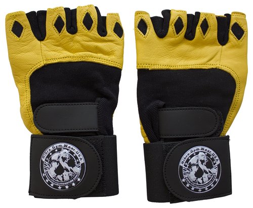 Nibra Gym Wear USA Gym Gloves Beige/Black with 12 inch Wrist Support for Man & Women, Padded Workout CrossFit, Weightlifting,Biking. (Small)