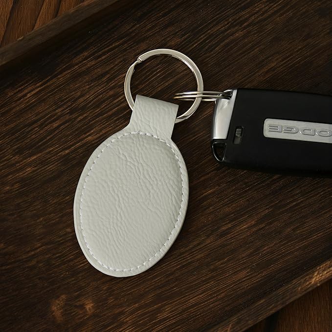 LaserGram Oval Keychain, Golf Ball, Personalized Engraving Included (White with Silver)