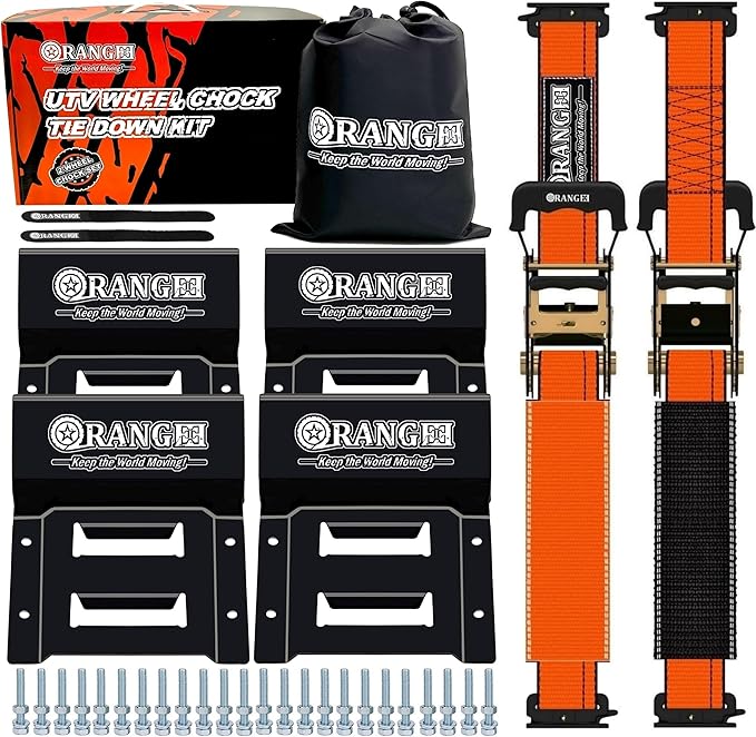 ORANGEE® Wheel Chock Tie Down Kit with Rubber Grip Sleeve for Trailer E Track System for ATV, UTV, Lawn Mower & Small Tractor and More Working Load 1500lb…