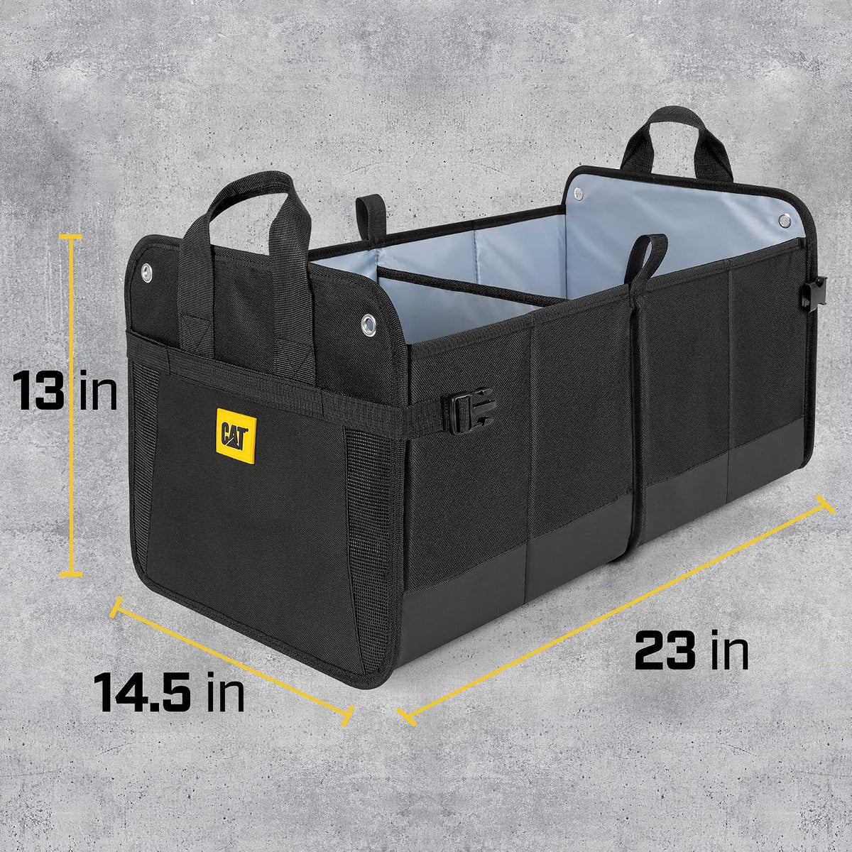 CAT® 3-Piece Car Organizer Bundle – Collapsible Trunk Organizer, Portable Seat Caddy with Adjustable Straps & 2.4 Gallon Leak-Proof Trash Can Cooler for Cars, Trucks, and SUVs Black