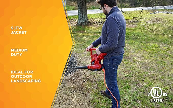 Southwire Extension Cord - Standard SJTW Design for Outdoor Use - Waterproof Vinyl Jacket - Bright Orange for Visibility - Durable Molded Plug - 16/3 Gauge - 100-Foot Outdoor Cord