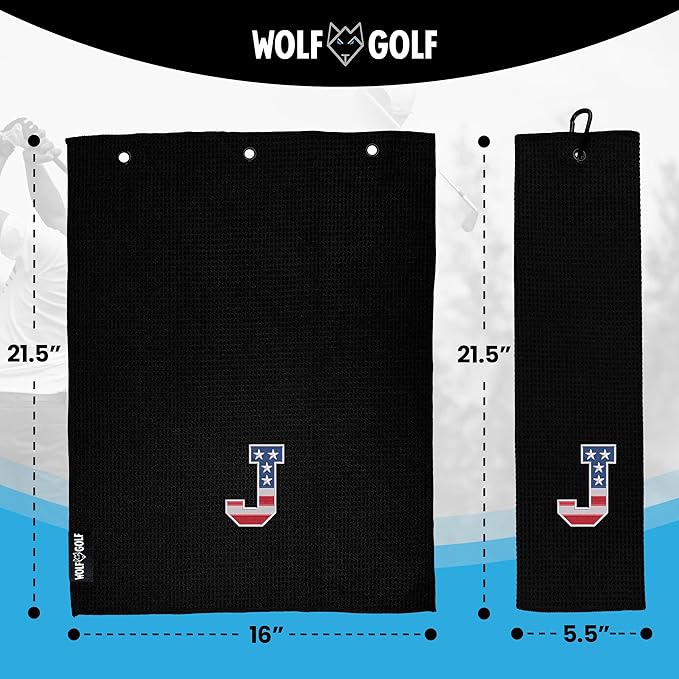 Wolf Golf Towels USA Monogrammed Personalized Golf Towel | Custom Golf Towels for Golf Bags for Men or Women