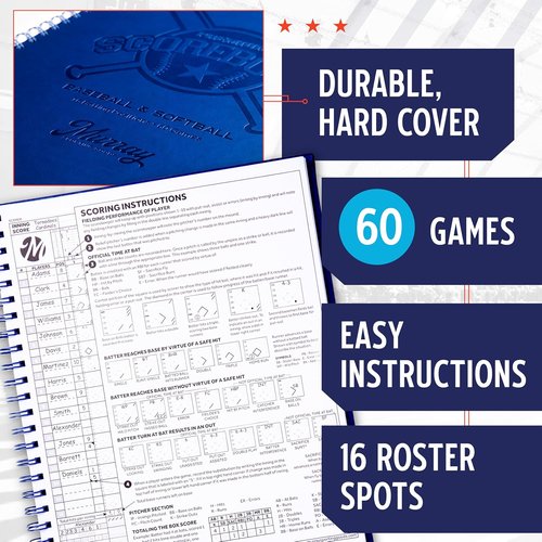 Murray Sporting Goods Premium Baseball Scorebook - 60 Games | Stats Tracker for Adult & Youth Softball