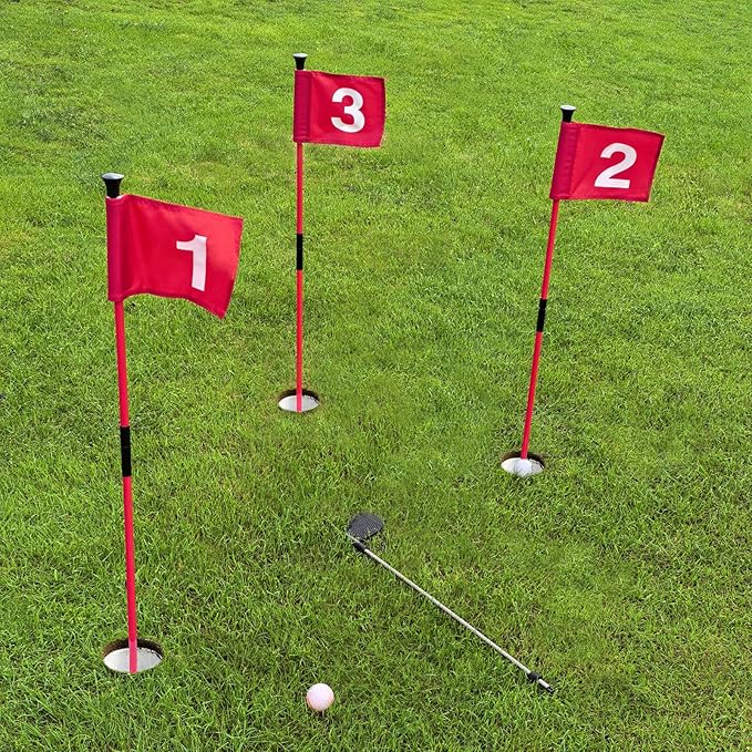 Foldable Portable Golf Flagstick (White) - Sectional Pin with Putting Flag, Great for Backyard Practice & Home Yard Golf Setup