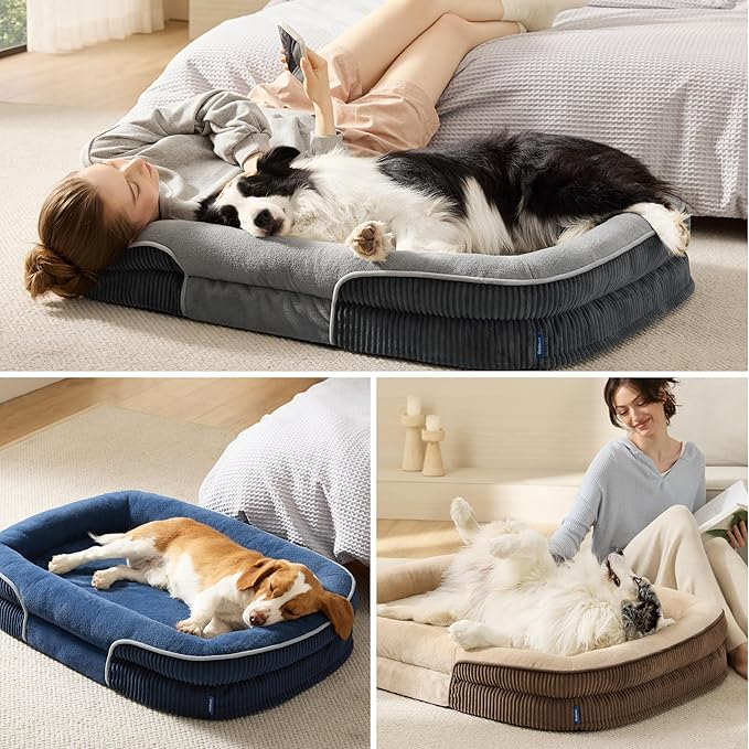 Bedsure XL Orthopedic Dog Beds Large Sized Dog - 360° Oval Bolster Large Dogs Bed for Senior Dogs with Waterproof Washable Cover, Extra Large Pet Sofa Couch with Ultra-Soft Fleece, Navy Blue, 42"