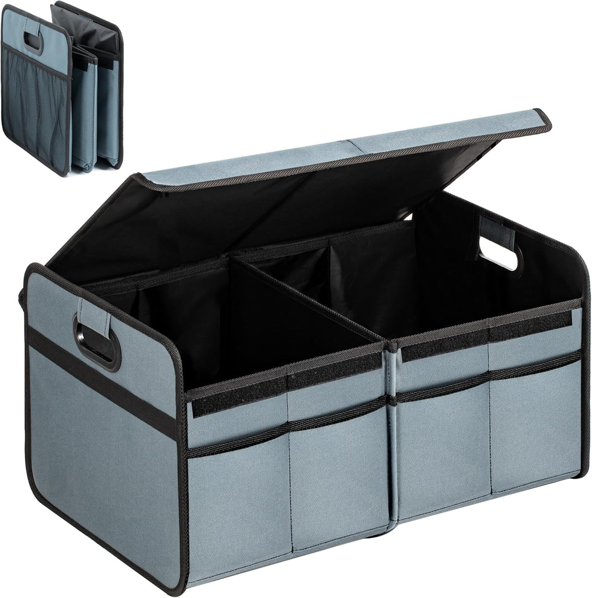 Simple Deluxe 2 Compartments Trunk Organizer for Car/SUV, Collapsible 600D Waterproof Oxford Polyester 50L Storage Box, Anti-slip & Leak-proof, Multipurpose Travel Accessories, Black