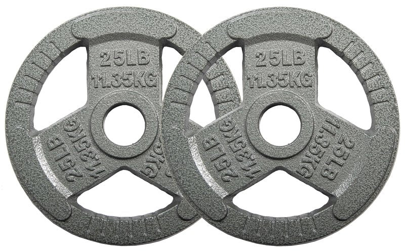 OLIXIS 2-Inch Grip Olympic Style Cast Iron Strength Plates for Weightlifting & Training, 25LB Each, 2 Pack Set